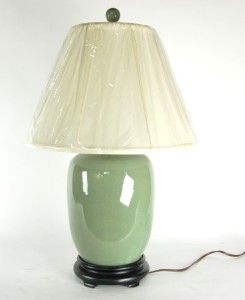 Ceramic Table Lamp Chinese Celadon Crackle Glaze Decor
