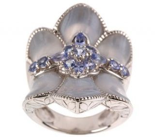 80 ct tw Tanzanite and Blue Lace Agate Sterling Corset Ring 