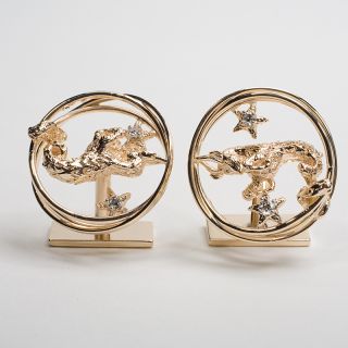   Estate Capricorn Zodiac Sign Diamond Gold Mens Cufflinks Jewelry