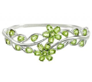 10 ct tw Peridot Floral Design Sterling Hinged Bangle   J271094