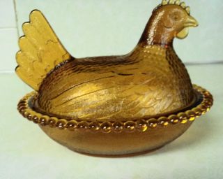  Amber Carnival Glass Hen on Nest Dish Indiana