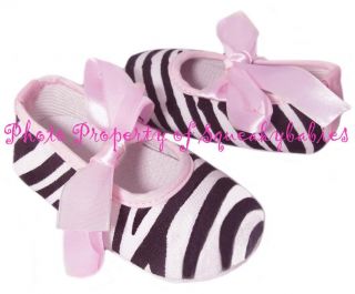 Baby Shoes Zebra Crib Shoe Soft Sole Lt Pink Satin Bow