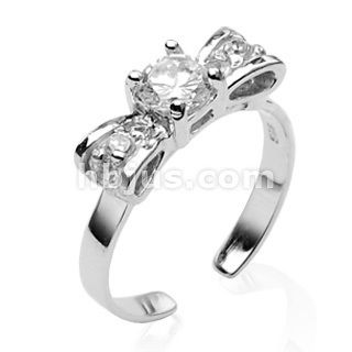 Sterling Silver Bow Solitaire Cubic Zirconia Toe Ring