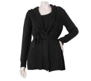 Motto Open Front Cable Cardigan with Shell and Self Belt   A218853