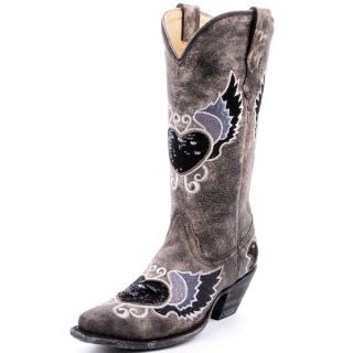 Corral Ladies Grey  Black Heart Wings Sequins Cowgirl Boots R1015