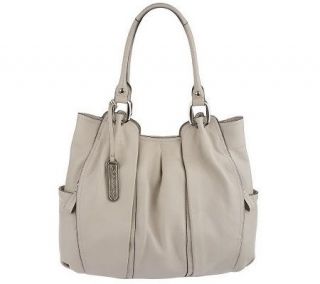 Makowsky Leather Tote with Pleating Detail and Logo Hardware 