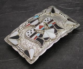 Shack Silver Turquoise Coral Thunderbird Belt Buckle