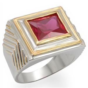 CARAT 2 TONE GOLD PLATED SIMULATED RUBY CZ MENS RING SIZE 13