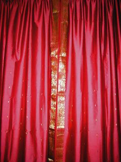 These Blue silk sari Window curtains with golden floral border