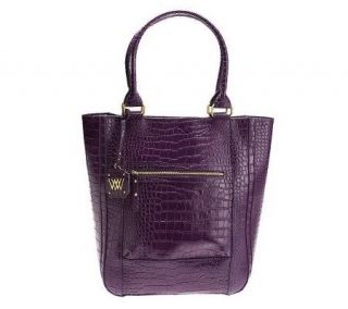 Wendy Williams Croco Embossed Leather Tote with Zipper Pockets 