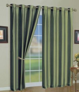  Mira Green Faux Silk Grommet Curtain Panels 108 inches Long