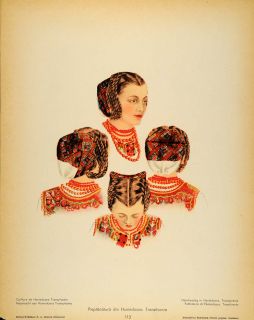 1937 Costume Romanian Woman Hairstyle Hunedoara Print   ORIGINAL