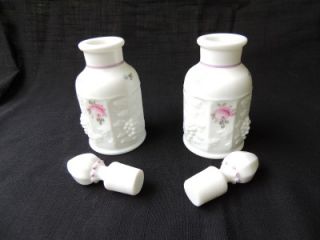 Westmoreland Milk Glass PANELED GRAPE Roses & Bows DRESSER SET