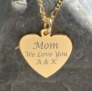 Personalized Gold Love Heart Pendant with Necklace Custom Engraved