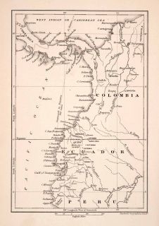 1892 Wood Engraving Pacific Ocean Colombia Ecuador Peru Map Whymper