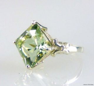 Green Amethyst Princess Cut Ring 925 SS Sterling Silver