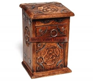Triple Crescent Herb Chest Hand Carved Relief Storage for Magick Items