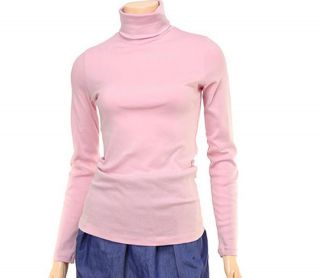  Womens Long Sleeve Turtleneck Shirt Blouse Top Pink Size M Cotton NWT