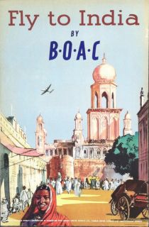 Original 1950s BOAC British Airways Vintage Airline Travel Poster