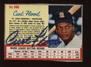 1962 Post Cereal Baseball 166 Curt Flood Autographed NRMT B E Hologram