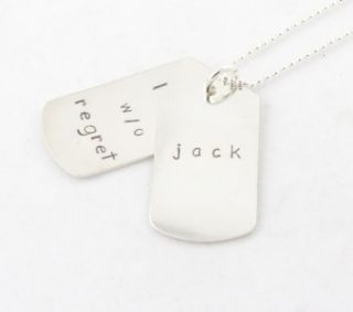  Silver Dog Tag Necklace Handstamped Personalized Custom Men Dad Father