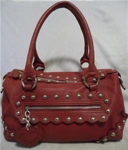 Cristian Red Leather Satchel Doctor Style Handbag Domed Bag