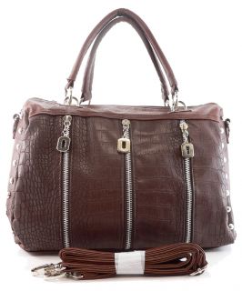 New Designer Inspired Croc Leather Handbag Purse Brown