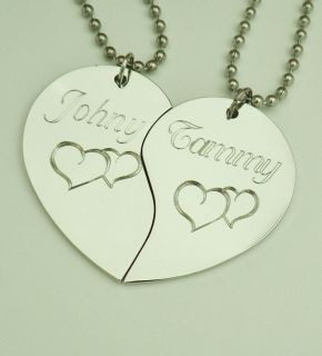 Split Heart Pendant Necklace Personalized Hearts Custom Engraved