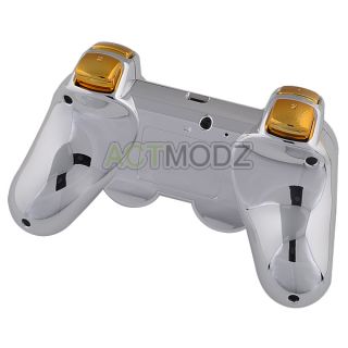 Hot Chrome Silver Custom Shell for PS3 Controller with Gold Buttons