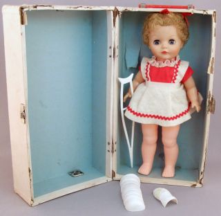 1960s Doll & FIRST AID Trunk CAST for Broken Leg, Broken Arm