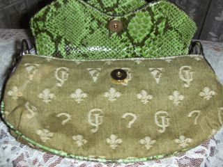 Designer Guess Green Monogram Crocodile Alligator Purse Bag Tote