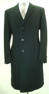  Bespoke Virgin Wool Herringbone Overcoat 38R Small Black Crombie Style