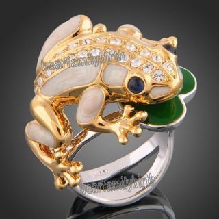 Cute Frog 18K YG GP Swarovski Crystal Cocktail Ring 386