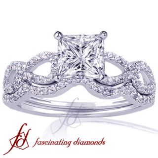  Ct Princess Cut Diamond Swirl Engagement Wedding Rings Set 14K VS1 D