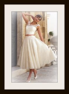Custom Couture Quality Tea Length Wedding Dress Lace Satin Tulle 1950s
