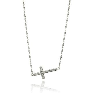 925 Sterling Silver Sideways Cross with CZ and Necklace   S44