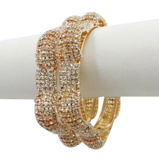 Gold Tone White CZ Kundan Bangle Set Indian Bridal Wear Bracelet