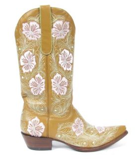  Leather Embroidered Floral Design Pointed Toe Cowboy Boots 9