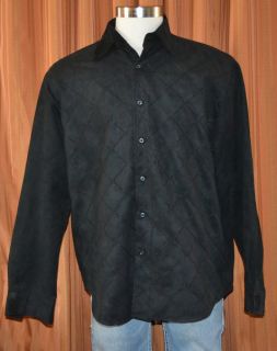 Cubavera Long Sleeve Black Casual Faux Suede Like Button Front Shirt