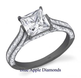 70 Ct Princess Cut Diamond Engagement Ring in18K Black Rhodium