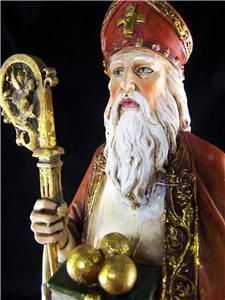   Saint St Nicholas Santa Claus Bishop W Crozier Statue Figure Painted