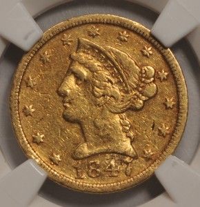 1847 D $5 Gold RARE Dahlonega Georgia NGC XF Damaged, Cleaned