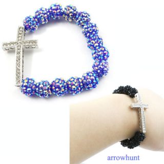  Elegent Resin Ball Elastic Bracelet Chain With Crystal Cross Red