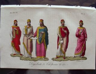 1829 Antique Print Merovingian Kings Dagobert Chilperic