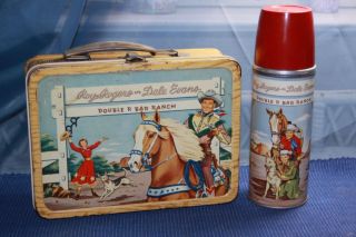 1953 Roy Rogers Dale Evans Double R Bar Ranch Metal Lunch Box with