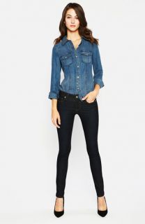 Trouvé Faded Denim Shirt & Paige Stretch Skinny Jeans