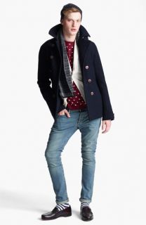 Topman Double Breasted Peacoat, Crewneck Sweater & Skinny Jeans