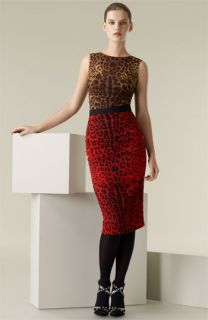 Dolce&Gabbana Leopard Print Stretch Silk Sheath Dress & Grosgrain Belt