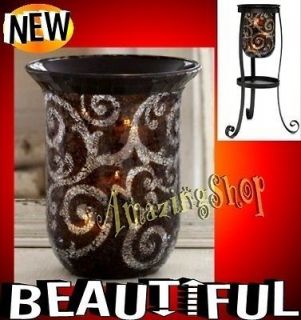Partylite AMARETTO SWIRL LARGE Hurricane NEW IN SEALED BOX READY TO