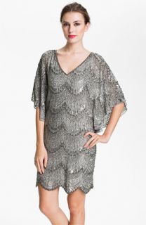 Adrianna Papell Flutter Sleeve Embellished Chiffon Dress